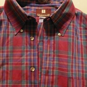 nordstrom mens red plaid casual shirt size large red blue handsome